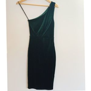 LULU’S Green Velvet One-Shoulder Bodycon Dress XS